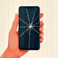 Hand holding a broken phone, illustrating bringing device for repair